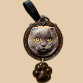 Custom 3D Vegetable‑Tanned Leather Pet Portrait Round Keychain – Handmade Single Pet